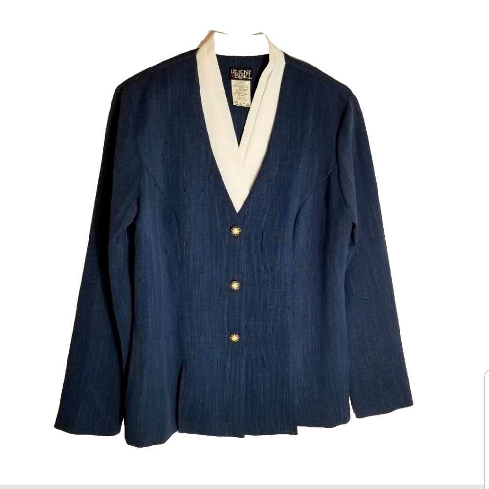Helene Blake Suit Jacket Women's 10 Blue White Blazer USA Made Vintage New